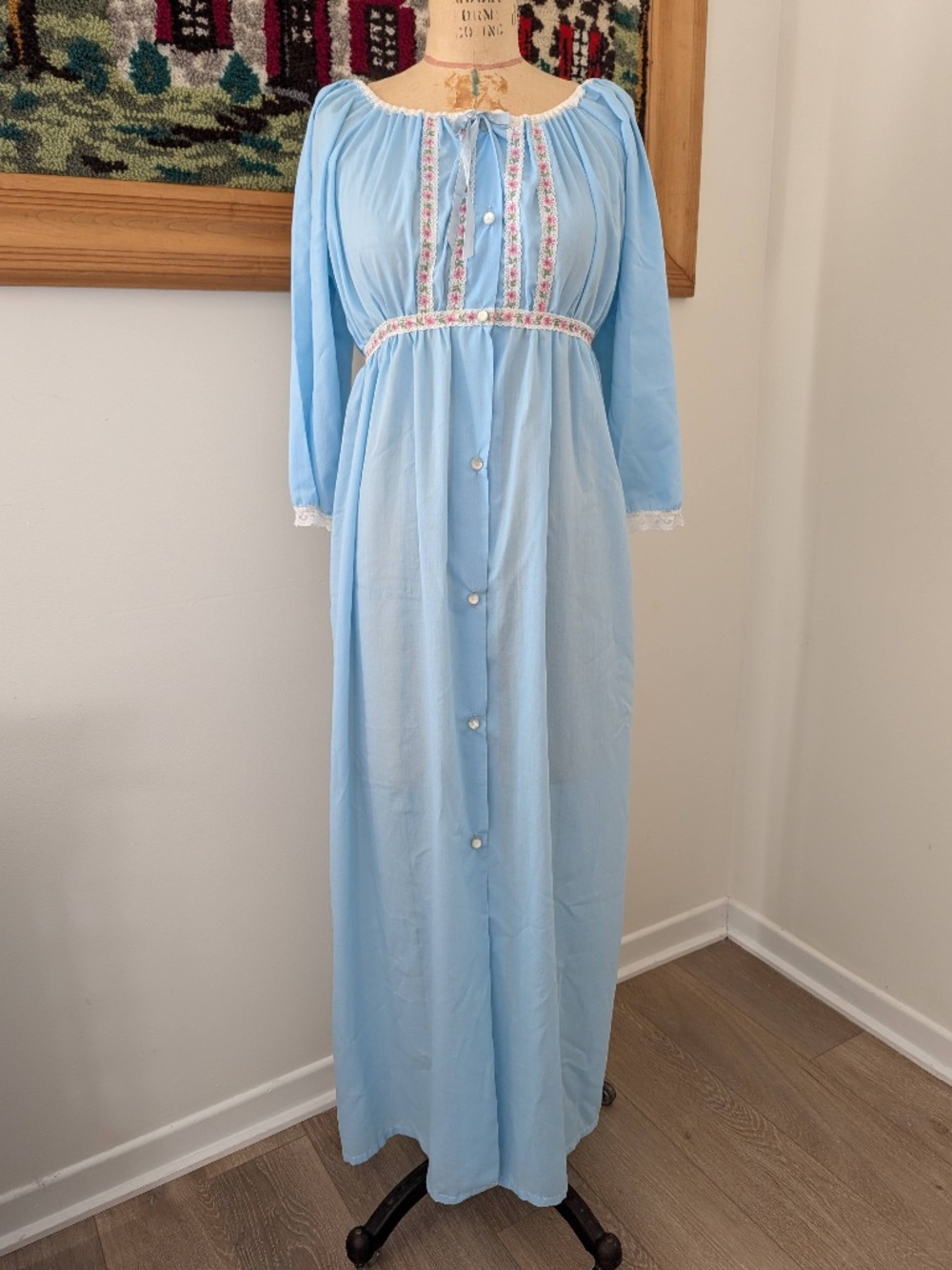 1970's Sky Blue Empire Waist Night Dress